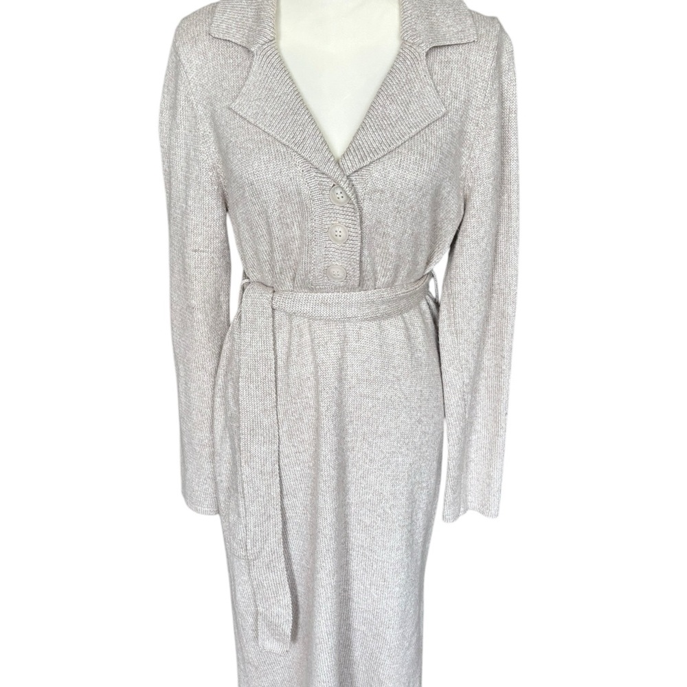 NWT - Nicole Miller New York Elegant Taupe  Belted Sweater Dress